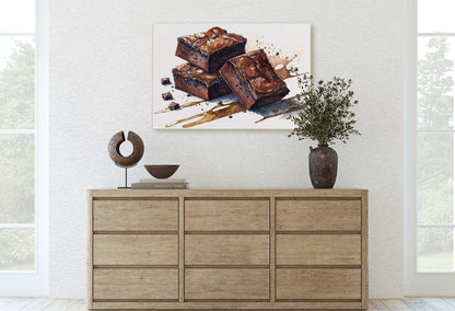 Brownie WaterColor, chocolate, Ready To Hang, Large Print, Watercolor Painting, Dining Room, Kitchen Art, Restaurant Art, Bakery, Dessert