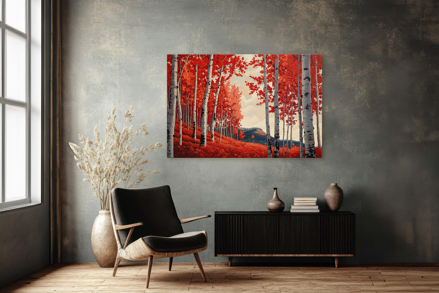 Red Aspen Trees, Fall Aspen Art, Autumn Tree Painting