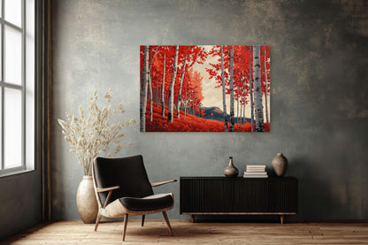 Red Aspen Trees, Fall Aspen Art, Autumn Tree Painting
