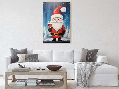 Cute Santa Wine, Santa Clause, Christmas Decor, Santa Painting, Saint Nick, Christmas Gift, Framed Canvas, Father Christmas, Holiday Artwork
