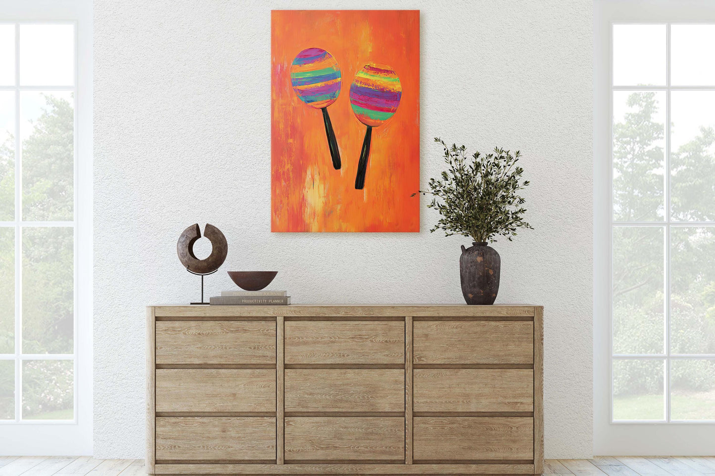 Maracas Art, Mexican Decor, Orange Decor, Southwester Art