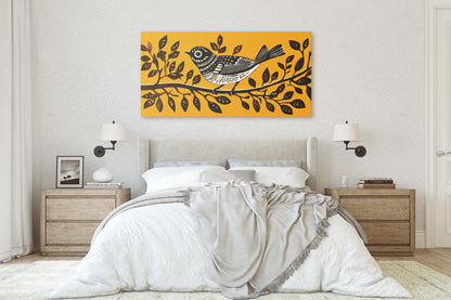 Linocut Bird Art, Scandinavian Art, Contemporary Decor
