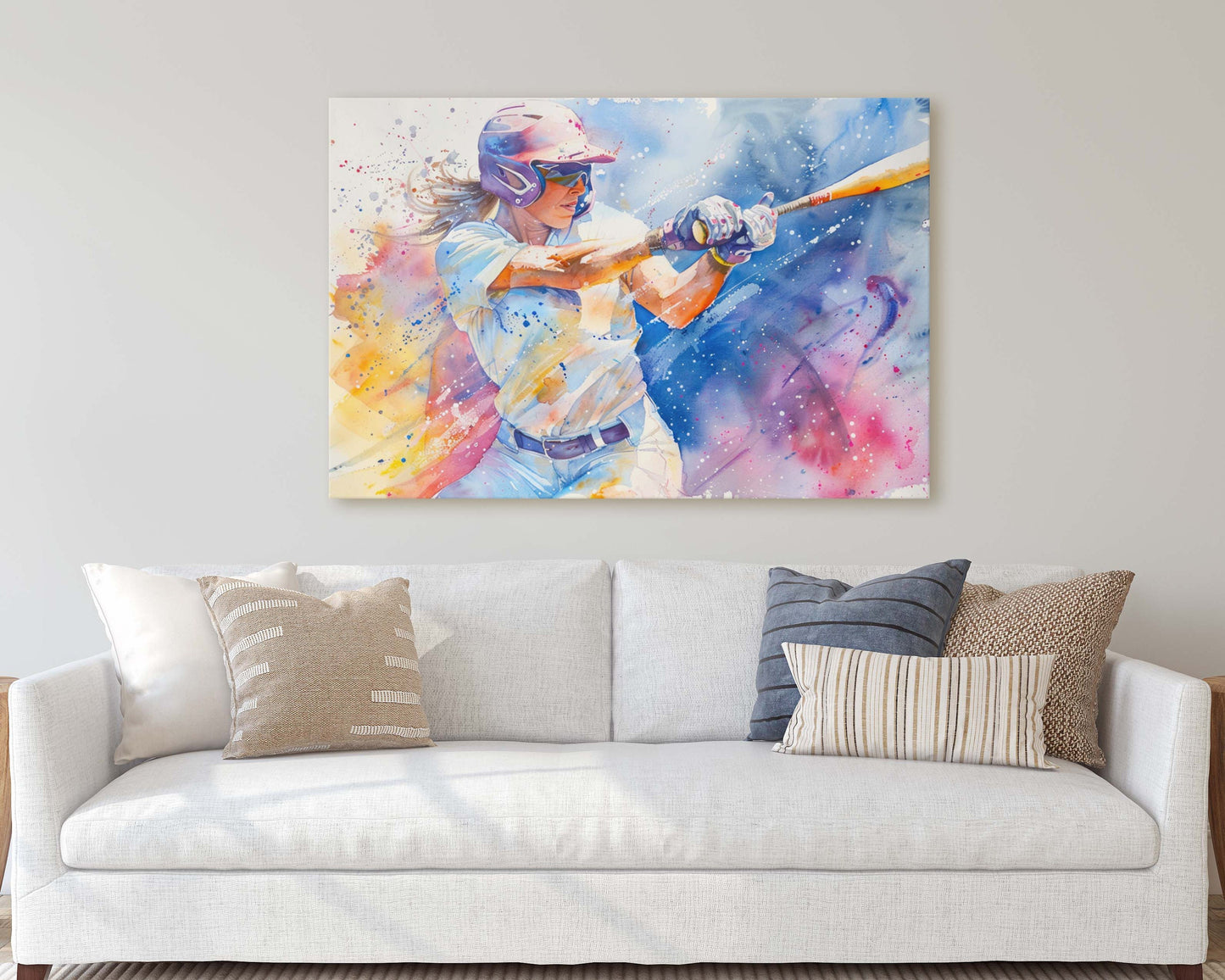 Women's Softball, Girls Baseball, Colorful sports, Woman Sports, Large Art Print, Framed Canvas, Girls Room, Kids room, Athlete