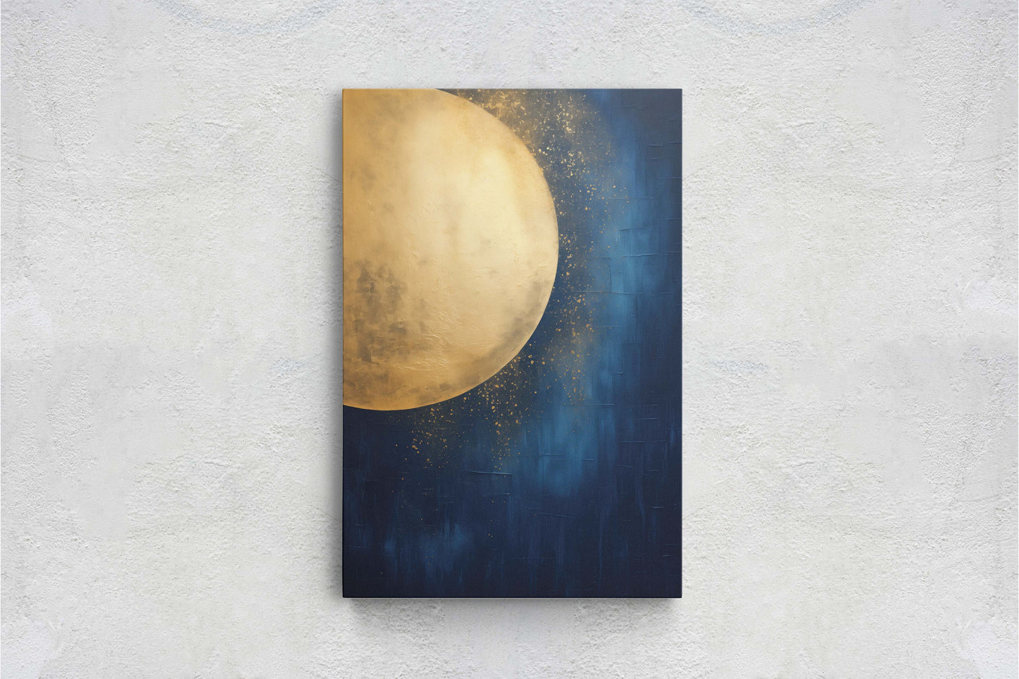 Gold Moon on Indigo, Moon Painting, Minimalist Art, Circle Indigo, Maximalist Art, Contemporary Decor, Celestial Art, Space Decor, Night Sky