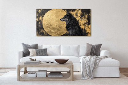 Lone Wolf Contemporary, Black and Gold Wolf, Wolf Moon