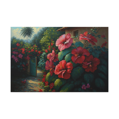 Hibiscus Flowers Canvas Art Ready To Hang Large Print, Oil Painting, Landscape, Natural Beauty, Colorful