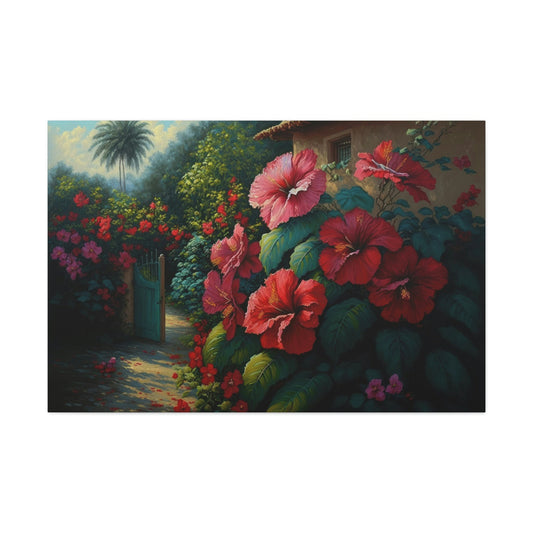Hibiscus Flowers Canvas Art Ready To Hang Large Print, Oil Painting, Landscape, Natural Beauty, Colorful