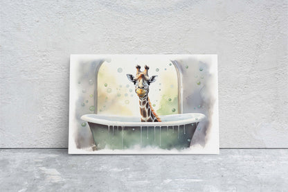 Giraffe Bath, Giraffe in Bathtub, Bathroom Decor, Kids Bath, Powder room, Fun Art, Cute Giraffe Elephant, Bath time Art, Silly Decor