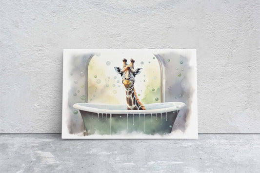 Giraffe Bath, Giraffe in Bathtub, Bathroom Decor, Kids Bath, Powder room, Fun Art, Cute Giraffe Elephant, Bath time Art, Silly Decor