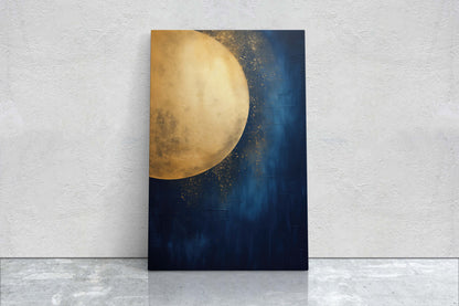 Gold Moon on Indigo, Moon Painting, Minimalist Art, Circle Indigo, Maximalist Art, Contemporary Decor, Celestial Art, Space Decor, Night Sky