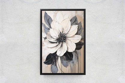 Flower Painting, Black White Flower, Contemporary Art, Beige Black White