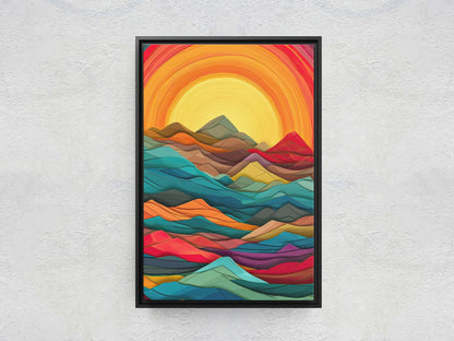Sunshine Mountain on Canvas, Sunset Decor, Flat Art, Vibrant Color, Bold Art, Vertical, Abstract, Mid Century Modern, Scandinavian Print