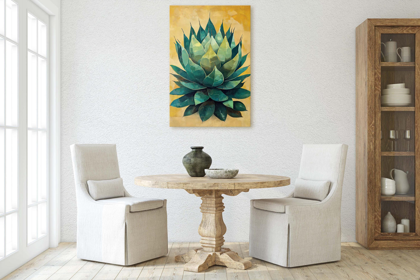 Agave Painting, Yellow Green Cactus, Desert Art, Mexico Art