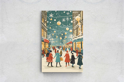 Vintage Christmas Canvas, Christmas Shopping, Christmas Village, Winter Scene