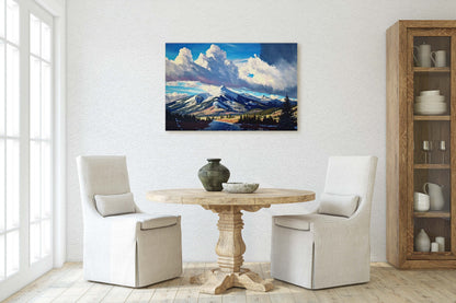 Big Sky Montana, Canvas Art, Ready To Hang, Large Print, Landscape Painting, Dramatic Landscape, Mountain Range, Blue sky mountain,