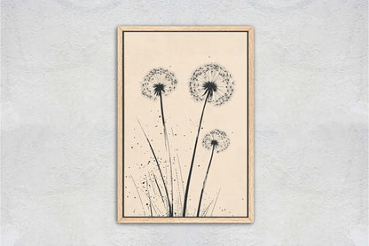 Minimalist Dandelion, Dandelion Print, Black and White, Cream, Neutral Colors