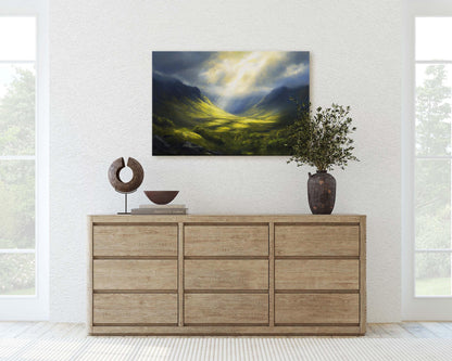 Celtic Highlands, Scottish Highland, Mountain Valley, Valley Painting, Light After Storm