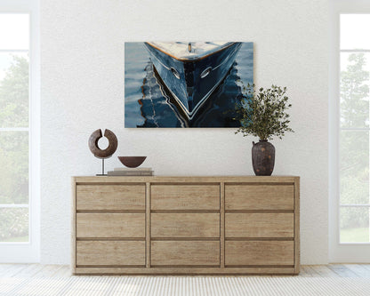 Navy Ship Art, Wooden Boat, Nautical Print, Ocean Painting, Sailing Art, Coastal Decor, Beach Art, Wooden Ship, Blue Indigo