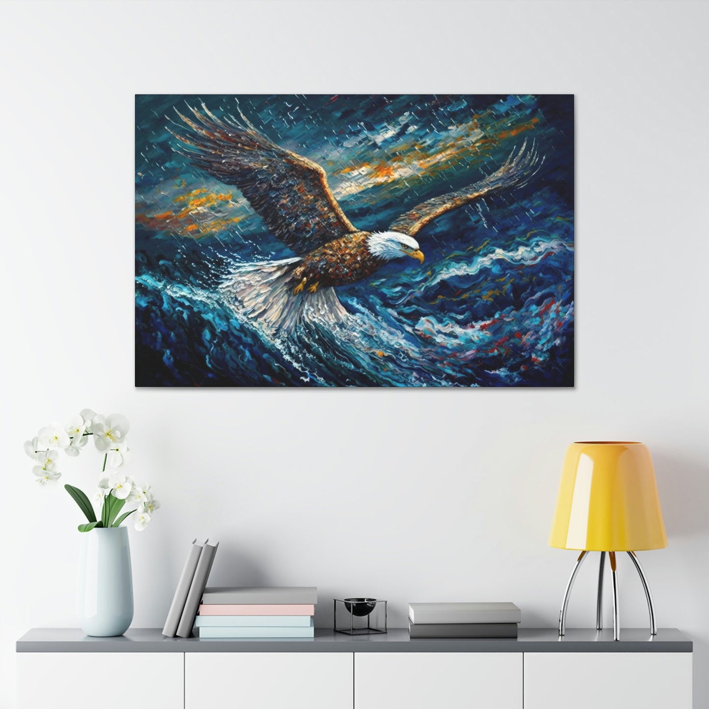 Bald Eagle Canvas Art Ready To Hang Large Print, Oil Painting, Colorful, Americana