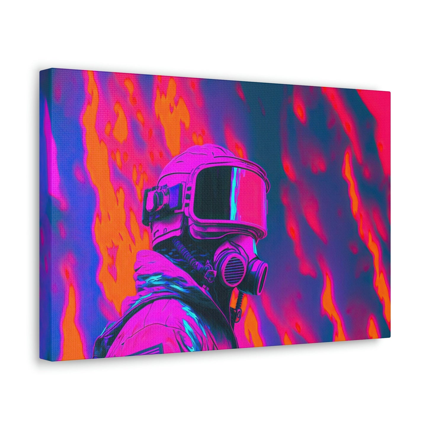 Firefighter VaportWave Art Canvas Art Ready To Hang Large Print, Man Cave, Video Game, Retro, Synthwave, Neon