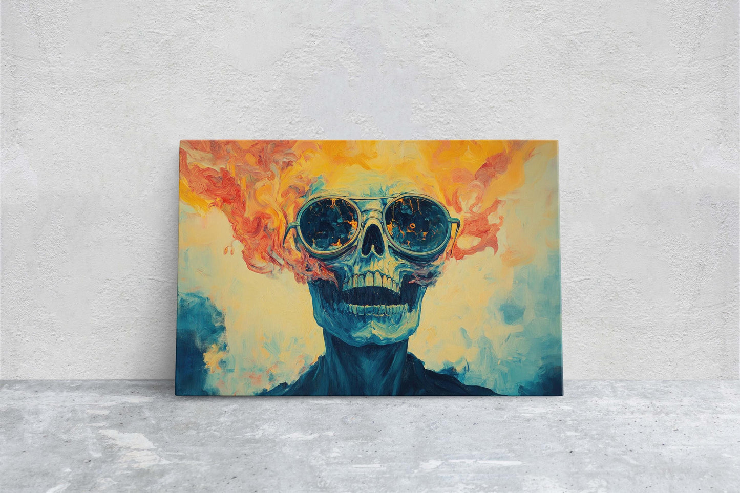 Flaming Skull, Screaming Skeleton, Gothic Decor, Halloween Art, Pop Art, Creepy Decor, Scary Art