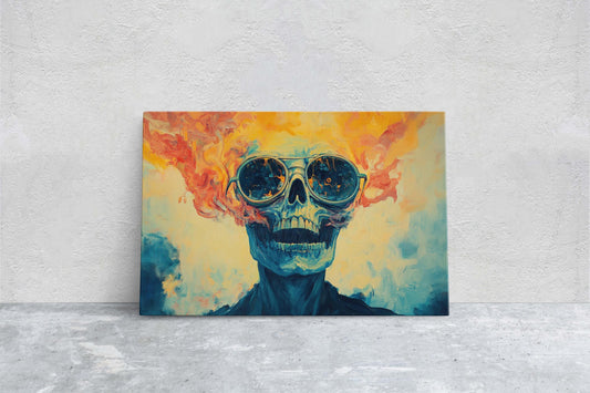 Flaming Skull, Screaming Skeleton, Gothic Decor, Halloween Art, Pop Art, Creepy Decor, Scary Art