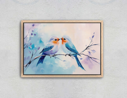 Love Birds, Bird Print, Pastel Colors, Blue Pink