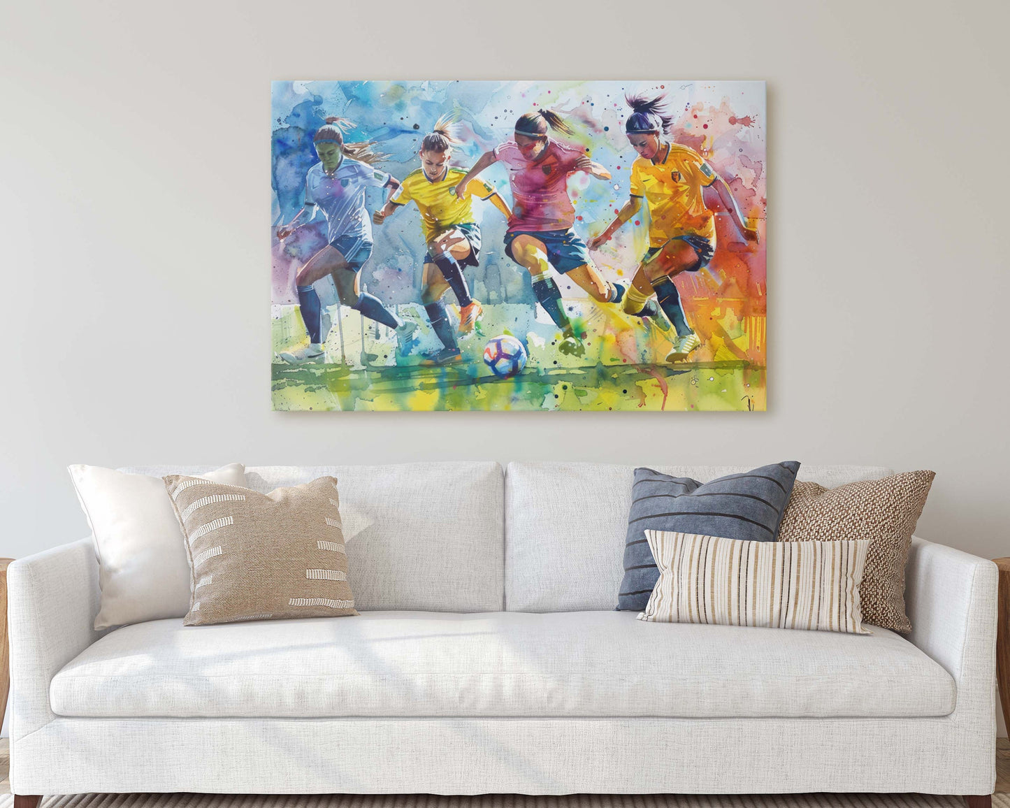 Women's Soccer, Girls Soccer, Colorful sports, Woman Sports, Large Art Print, Framed Canvas, Girls Room, Kids room, Athlete