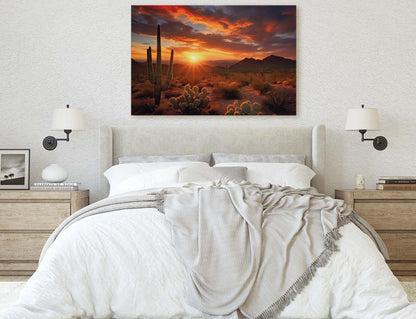 Desert Sunset on Canvas, Subdued Desert, Landscape Realistic, Realism Painting, Dramatic Sand, Cactus Sunset, Evening Art, Nature Painting