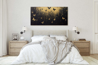 Butterflies at night, Butterfly forest, Black and Gold
