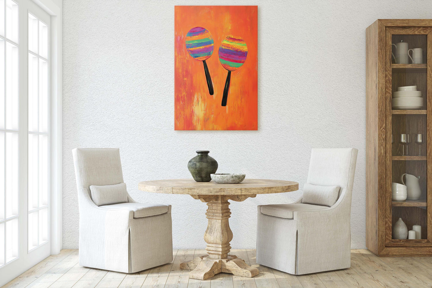 Maracas Art, Mexican Decor, Orange Decor, Southwester Art