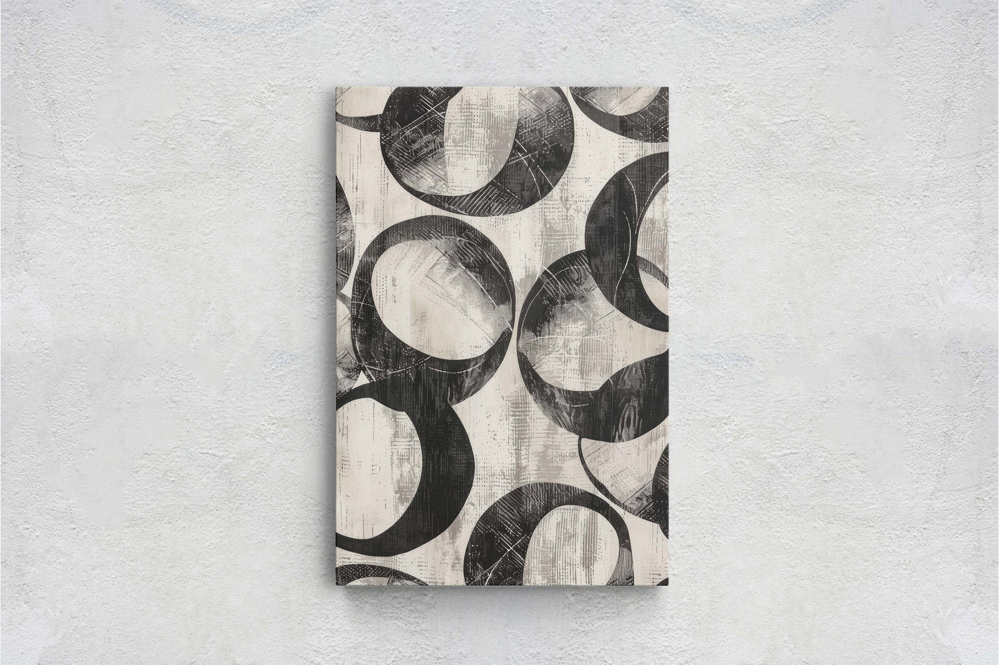 Wabi Sabi Artwork, Minimalist Circular, Neutral Tones, Black and White, Extra Large Print, Framed Canvas, Abstract, Texture