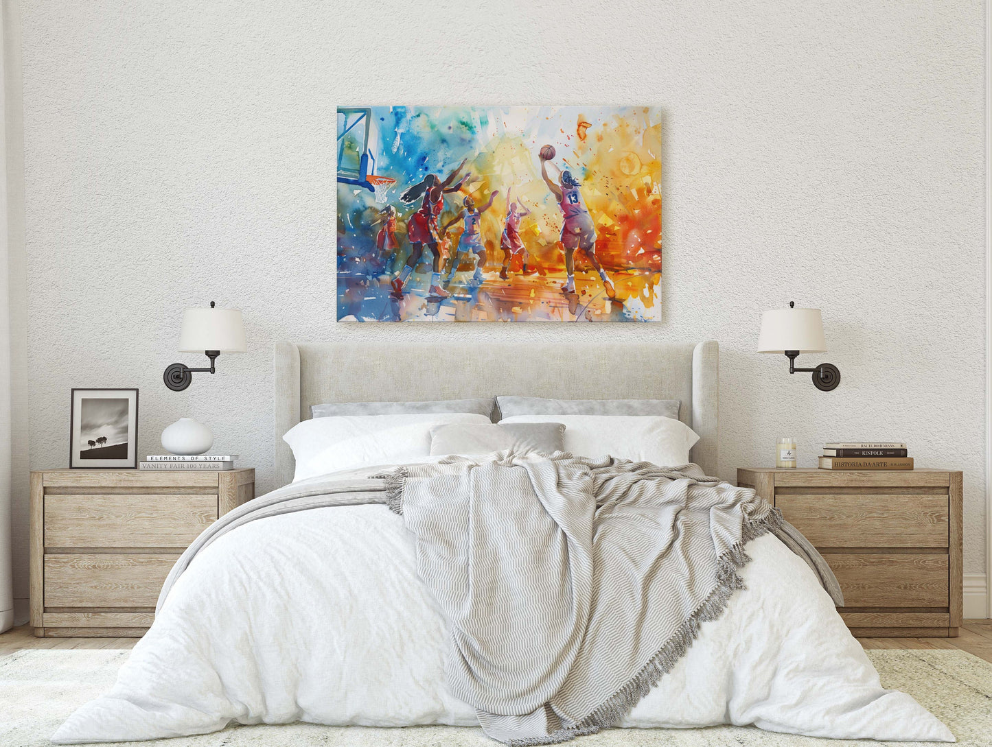 Women's Basketball, Girls Basketball, Colorful sports, Woman Sports, Large Art Print, Framed Canvas, Girls Room, Kids room, Athlete