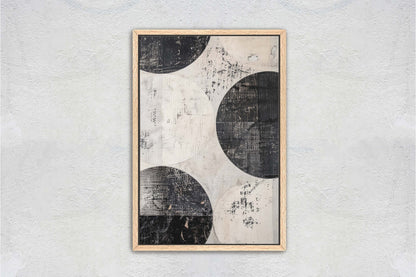 Wabi Sabi Artwork, Minimalist Circles, Neutral Tones, Black and White, Extra Large Print, Framed Canvas, Abstract, Texture