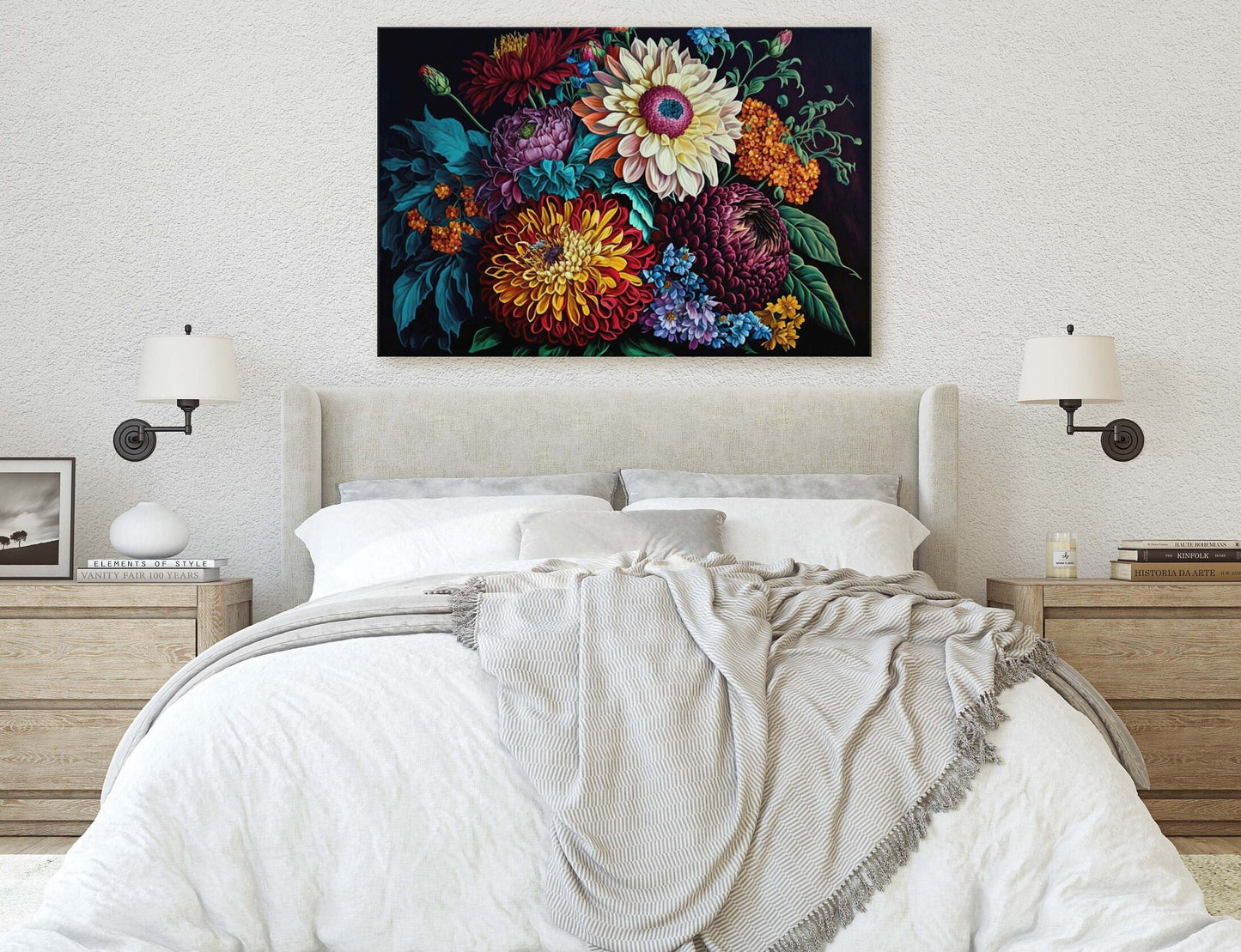 Colorful Flowers Canvas Art Ready To Hang Large Print, Oil Painting, Floral Bouquet