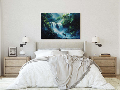 Waterfall Painting, Nature painting, Rushing waterfall, Mountain River, Mountain Lake