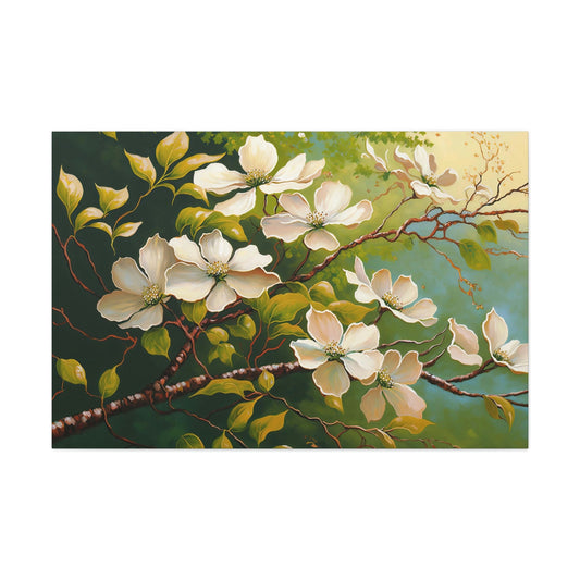 Dogwood Blossoms Canvas Art Ready To Hang Large Print, Oil Painting, Landscape, Bright, Spring
