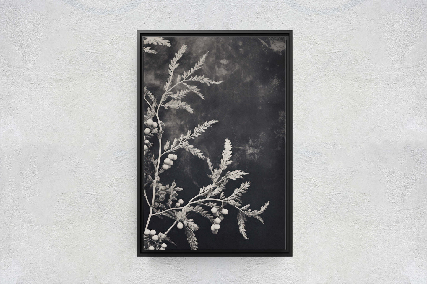 Botanical Print, Black and White, Minimalist Painting, Farmhouse Decor, Floral Wall Art, Framed Canvas, Wildflower Art