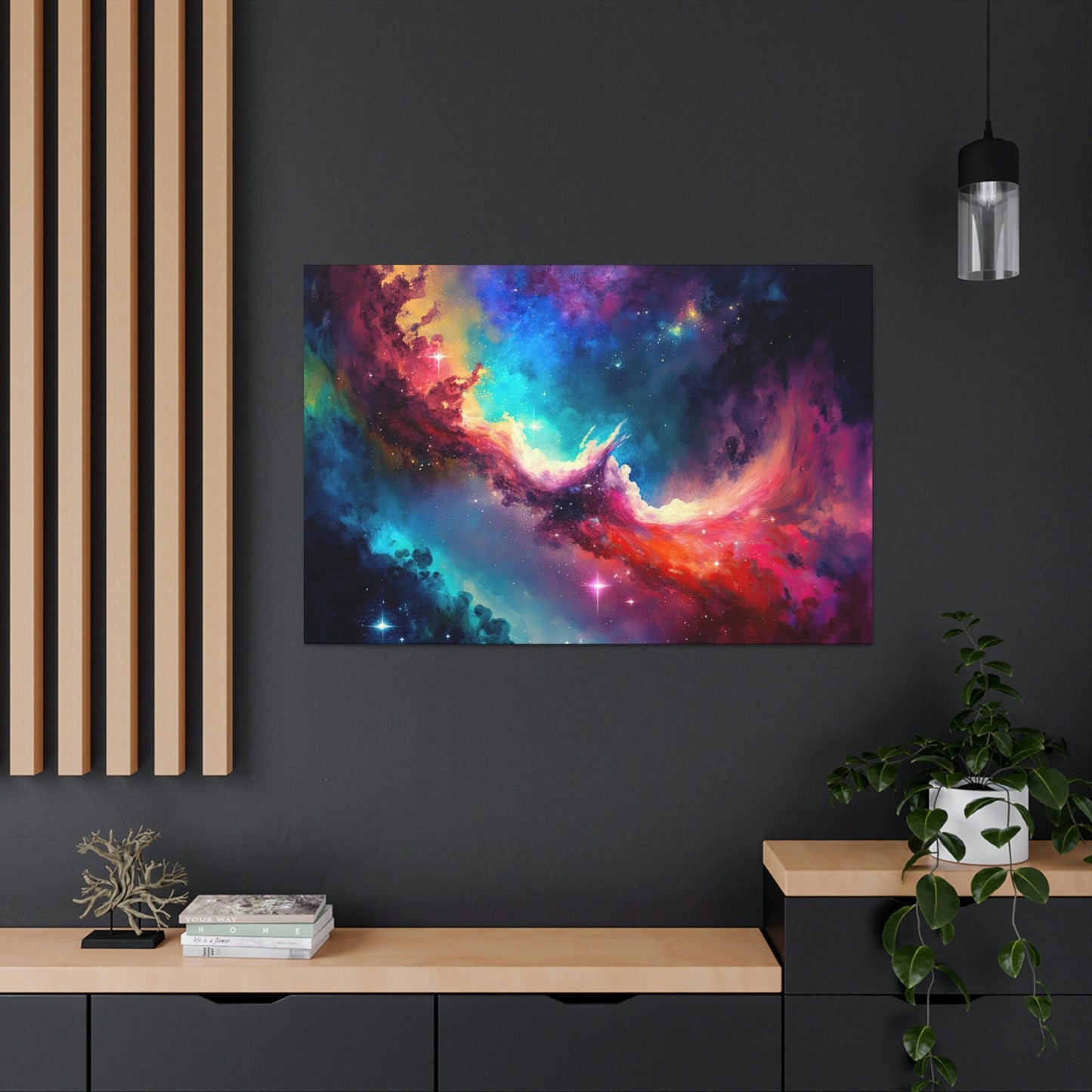 Colorful Nebula Canvas Art Ready To Hang Large Print, Night Sky, Star Sky, Space Art, Watercolor, Oil Painting