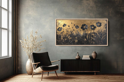 Black and Gold, Wildflowers Print, Flower Art, Botanical Print, Modern, Contemporary