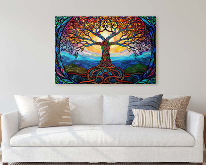 Tree of life, Yggdrasil Painting, Norse Mythology, Celtic Art, Stained Glass, Symbolic Artwork, Nature Decor, Abstract Nature, Large Print
