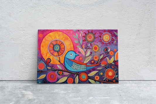 Abstract Bird Art, Canvas Print, Blue Bird, Modern Contemporary, Animal Art, Bright Painting, Colorful Art, Bold Decor