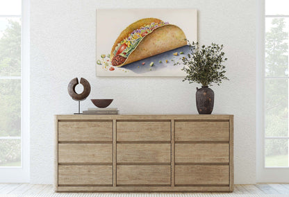 Taco Watercolor, Canvas Art, Ready To Hang Large Print,  Colorful, Water Color, Mexican food, Kitchen Art, Dining Room, Restaurant Art