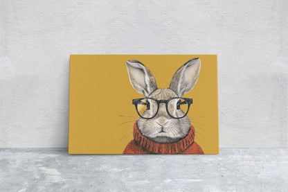 Hipster Rabbit, Pop Art, Street Art, Graffiti Painting, Animal Sunglasses, Orange Blue, Fun Quirky, Large Art Print, Kids Room, Bunny Art