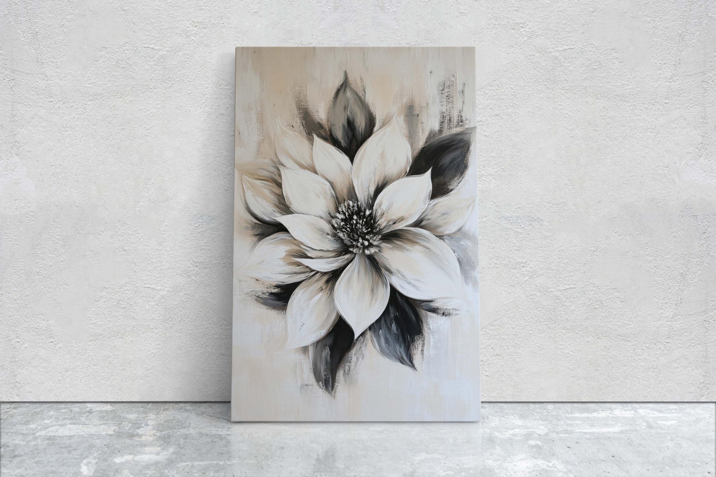 Black And White Flower, Flower Painting, Neutral Tones, Black White
