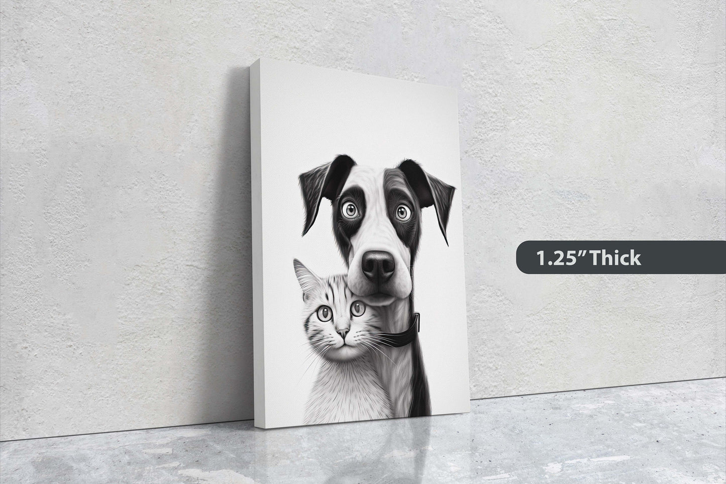 Black White Cat Dog, Loving Pets, Cute Animals, Minimalism, Animal Art, Kitten Decor, Puppy Art, Framed Canvas, Quirky Animal