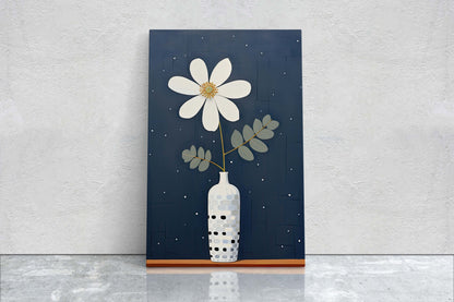 Flower Vase Painting, Contemporary Blue, White Floral Art, Framed Canvas, Large Art Print, Vertical Portrait, Indigo and White, Modern