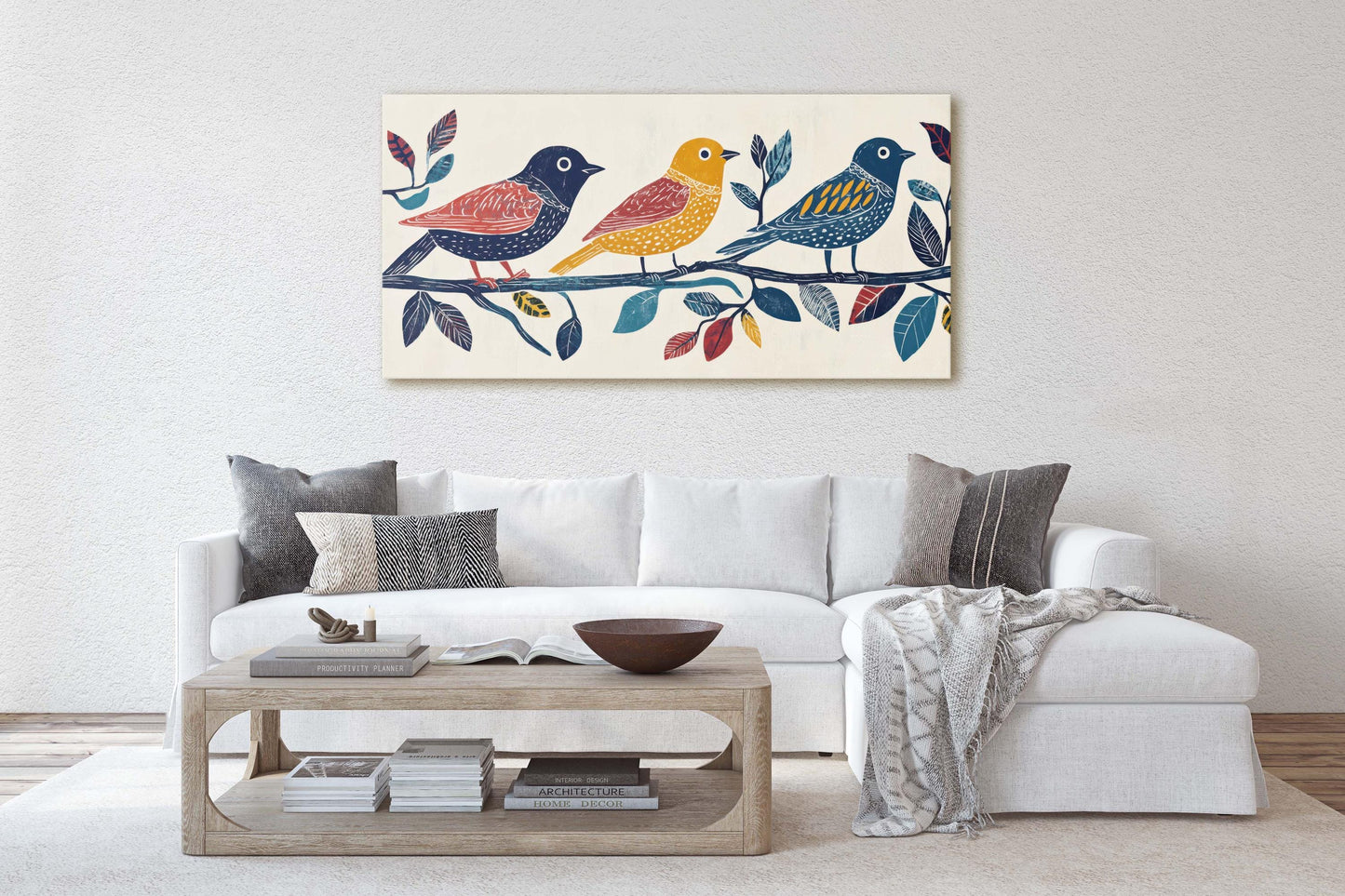 Linocut Bird Art, Scandinavian Art, Abstract Birds, Contemporary Decor