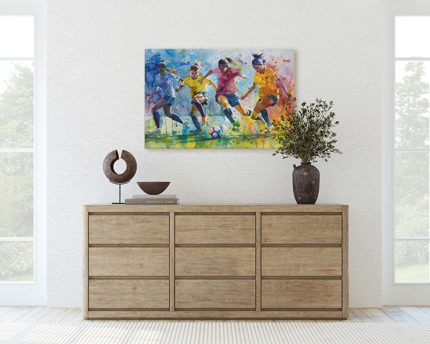 Women's Soccer, Girls Soccer, Colorful sports, Woman Sports, Large Art Print, Framed Canvas, Girls Room, Kids room, Athlete