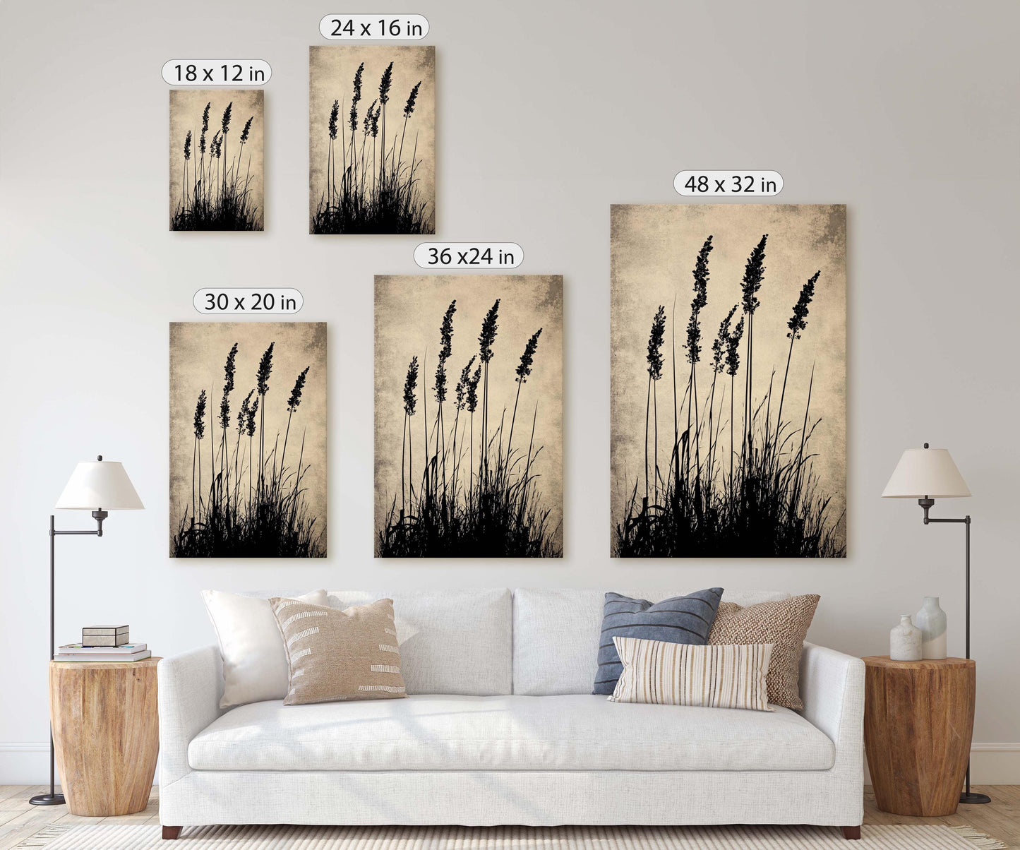 Wildgrass Painting, Silhouette Art, Black and White, Tall Grass